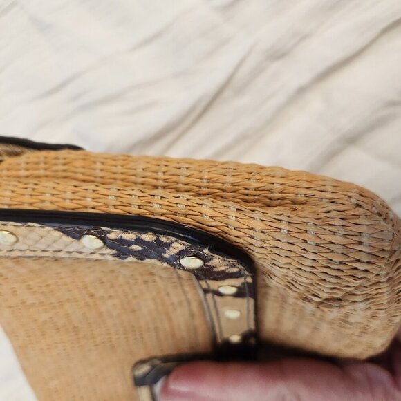 Coach Straw Python Clutch tan and Brown With Zebra liner Clear hang tag - Picture 3 of 11